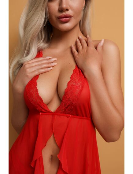 Романтичная сорочка с кружевом и застёжкой спереди красная (Muse), L/XL , изображение 4