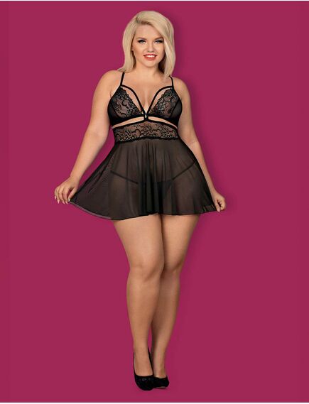Бэби-долл 838 BAB 1 babydoll & thong black (L/XL), Выберите размер : L/XL , изображение 3