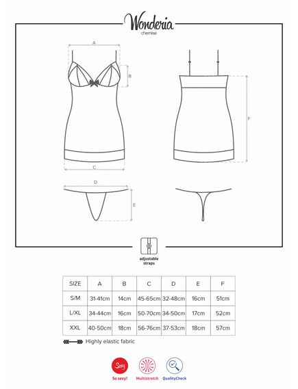 Сексуальная сорочка Wonderia chemise & thong black (L/XL) , изображение 2