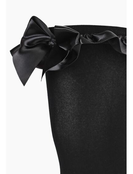 Плотные черные чулки с атласными бантами S/M , изображение 2