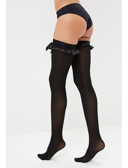 Плотные черные чулки с атласными бантами S/M , изображение 3