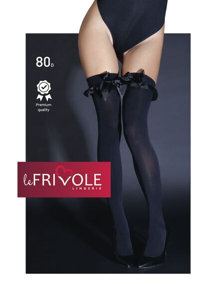 Плотные черные чулки с атласными бантами S/M , изображение 4