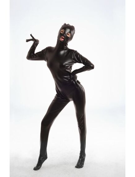 Черный блестящий боди-комбинезон , изображение 2