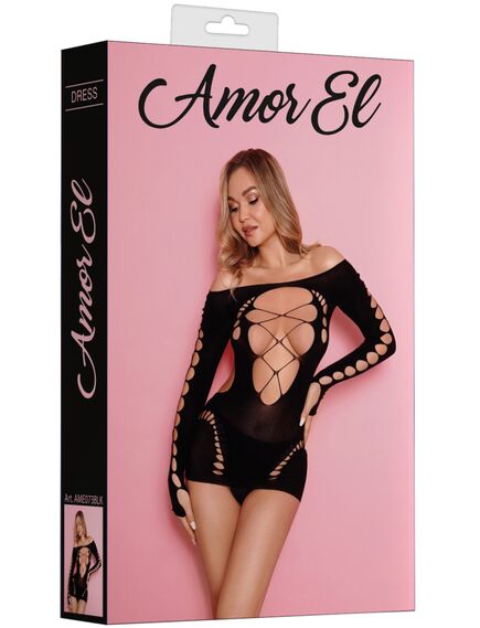 Соблазнительное мини платье со шнуровкой на груди (чёрное), Размер S/L , изображение 5