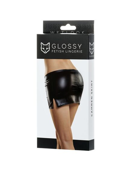 Мини-юбка Glossy из материала Wetlook, черный, S, Выберите размер : S , изображение 3