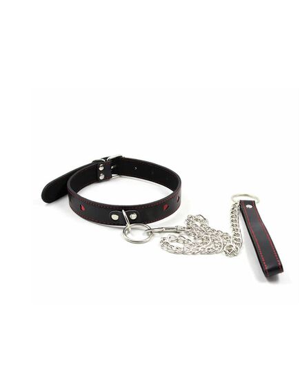 Узкий ошейник с сердечками и поводком-цепочкой , изображение 2