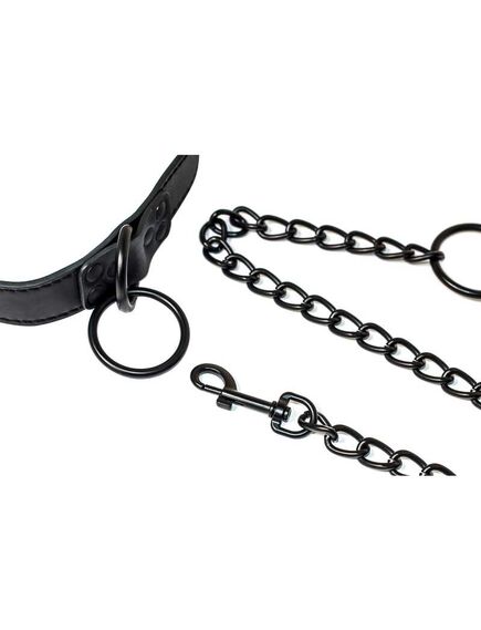 Черный ошейник с цепью-поводком, длина поводка 81 см , изображение 2