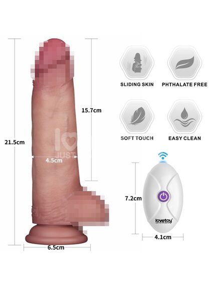 Вибратор с подвижной кожей из двухслойного силикона с пультом Д/У "8,5 Skin Pro II", 21,5 см , изображение 2