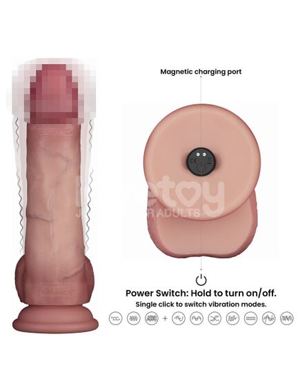 Вибратор с подвижной кожей из двухслойного силикона с пультом Д/У "8 Skin Pro II", 20 см , изображение 3