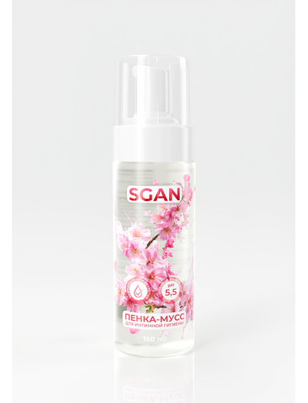 Пенка-мусс для интимной гигиены SGAN с пребиотическим эффектом, ultra-мягкая с pH 3.8–4.5 