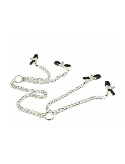 Серебристые зажимы для сосков и половых губ на тонкой цепочке , изображение 3