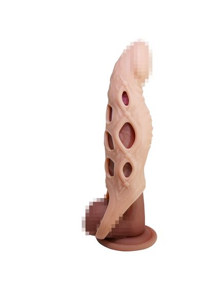 Насадка удлиняющая с подхватом под мошонку и вибрацией "Brad", телесная 21,3 см , изображение 6