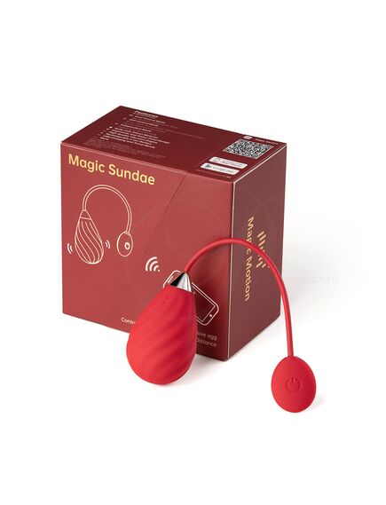 Виброяйцо "Magic Sundae" с управлением через телефон, красный , изображение 3