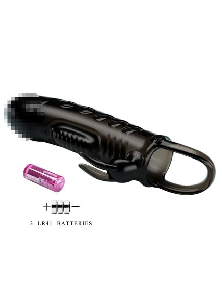 Насадка удлиняющая с подхватом под мошонку и вибрацией "Cecelia", прозрачно-серая, 18,5 см , изображение 4