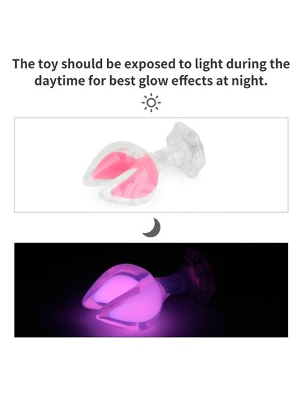 Силиконовая анальная пробка Gemoria с двойным наконечником (светится в темноте), розовая , изображение 4