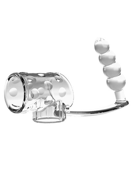 Эрекционное кольцо с анальной пробкой и подхватом под мошонку, прозрачный, 9,6 см , изображение 2