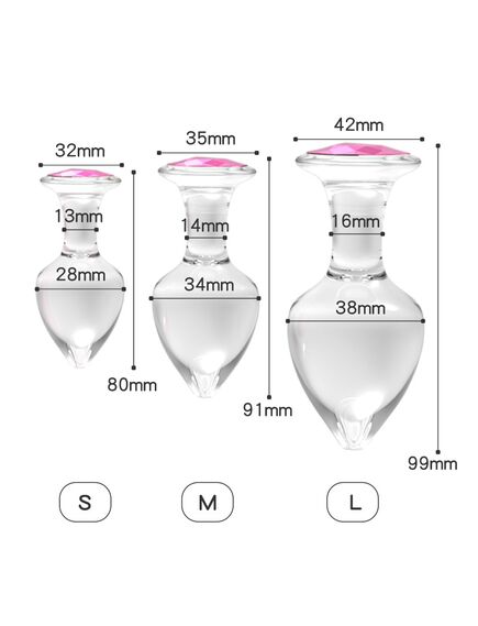 Анальная пробка из стекла с розовой стразой, L , изображение 2
