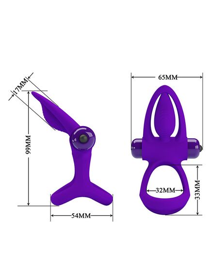Эрекционное кольцо с вибрацией и стимуляцией клитора, фиолетовый , изображение 2
