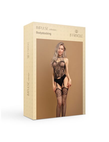 Боди-комбинезон черный с кружевом и имитацией чулок (IMPULSE) S/XL , изображение 8