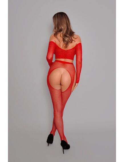 Комплект из топа и чулок с поясом и стразами (красный) , изображение 2