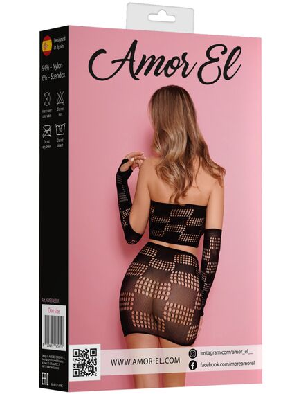 Комплект из топа, рукавов и юбки с квадратным узором (черный) , изображение 6