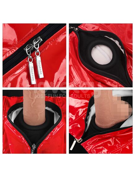 Шорты для страпона красные лакированные, размер L/XL , изображение 12