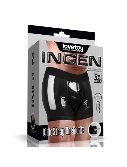 Шорты для страпона черные лакированные, размер M/L , изображение 2