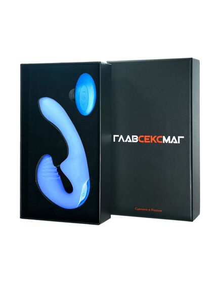 Голубой безремневой страпон с пультом ДУ - 17,5 см. , изображение 2