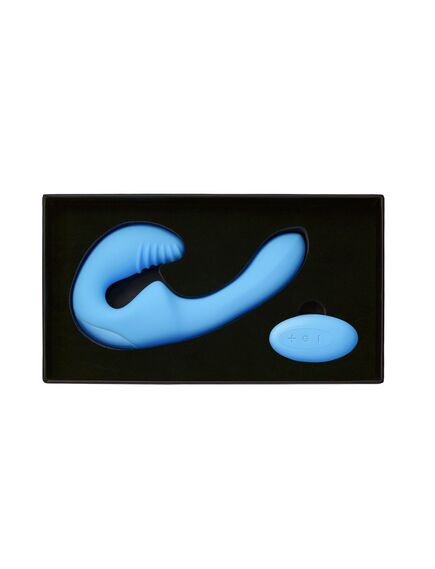 Голубой безремневой страпон с пультом ДУ - 17,5 см. , изображение 3