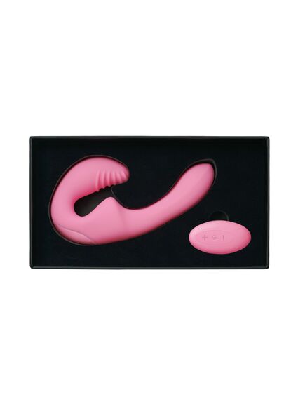 Нежно-розовый безремневой страпон с пультом ДУ - 17,5 см. , изображение 3