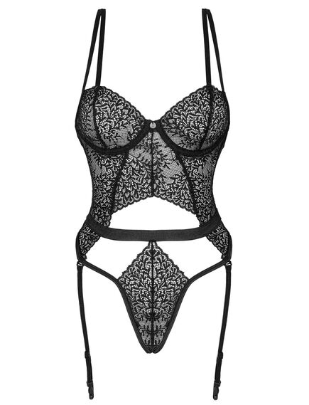 Кружевное боди с пажами для чулок Obsessive YASKANA TEDDY (M/L), Выберите размер : M/L , изображение 4