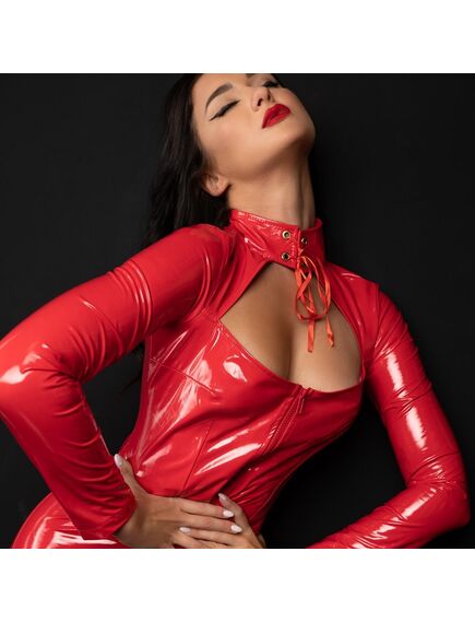 Сексуальный красный лакированный комбинезон на молнии M, Выберите размер : M , изображение 5
