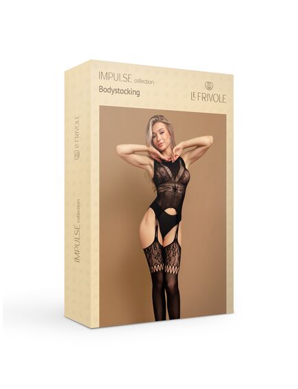 Черный боди-комбинезон с имитацией чулок и вырезами (IMPULSE) , изображение 6