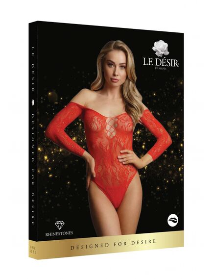 Боди Wonder Rhinestone Bodysuit (красный) со стразами S\M , изображение 2