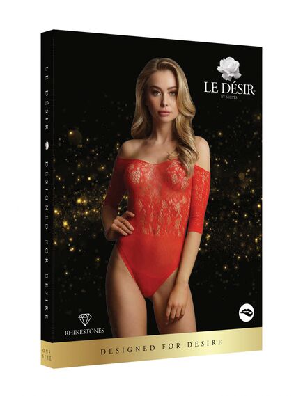 Боди Presents Rhinestone Off Shldr Body (красный) со стразами на рукавах S-XL (42-50) , изображение 3