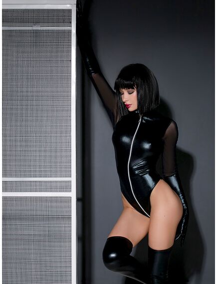 Боди с молнией до поясницы из материала wet look (My Shadow) S/M , изображение 4