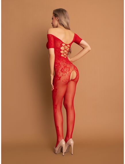 Боди-комбинезон красный c рукавом и вырезом на груди, S/L , изображение 2