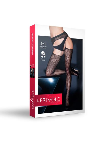 Чулки с поясом и рисунком зигзаг "Le Frivole", S/M , изображение 3