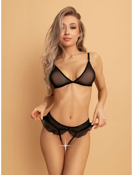 Завлекающие черные трусики с доступом и нежной юбочкой S/M, Выберите размер : S/M , изображение 4
