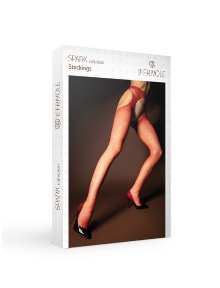 Красные колготки с вырезами, искрящиеся стразами в сетку (Spark) S/XL , изображение 2