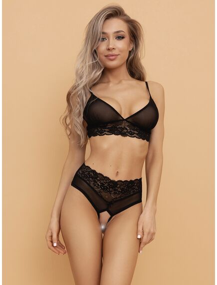 Неповторимые черные высокие шортики с доступом и нежным кружевом S/M, Выберите размер : S/M , изображение 4