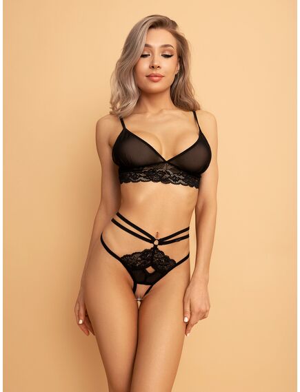 Экстравагантные черные трусики с доступом и переплетением лент сзади S/M (42-44), Выберите размер : S/M , изображение 3