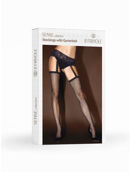 Чулки с черным кружевным поясом в сетку (Sense) S/M , изображение 2