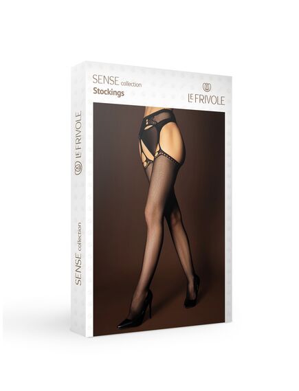 Черные сетчатые чулки с поясом и узором кредо (SENSE) S/XL , изображение 2