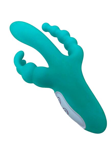 Вибратор кролик с анальным отростком "Joker" Бирюзовый , изображение 3