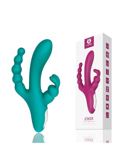 Вибратор кролик с анальным отростком "Joker" Бирюзовый , изображение 4