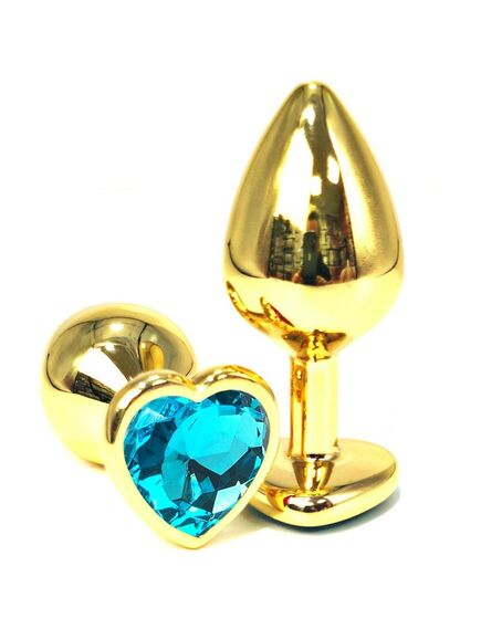 Анальная пробка с голубым кристаллом, сердце, L 