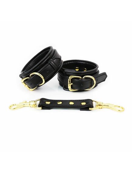 Черные наручники с позолоченой фурнитурой 