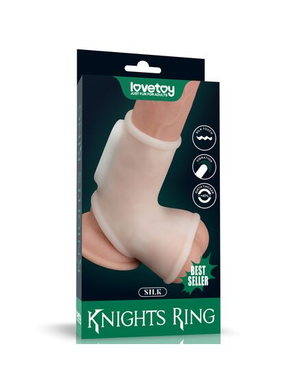 Вибро кольцо Silk Knights с рукавом для мошонки (белое) 