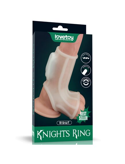 Вибро кольцо Ridge Knights с манжетой для мошонки (белое) 